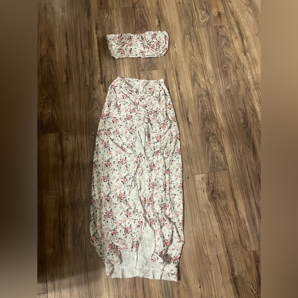 Sexy Off Shoulder Floral Printed Side Slit Two-Piece Maxi Dress Sz medium - Picture 4 of 8